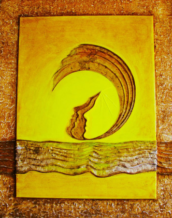 In testa la mia terra.   (tecn. mista-polim. su tela  mis. cm. 80x100 )  2025